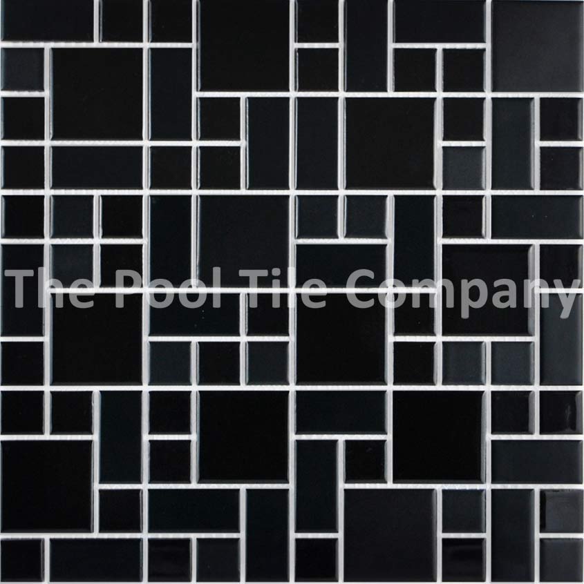 Urban Black Ashlar Pattern Ceramic Mosaic Pool Tiles Cmc475 Cmc475 Urban Black Ashlar Ceramic Mosaic Pool Tile