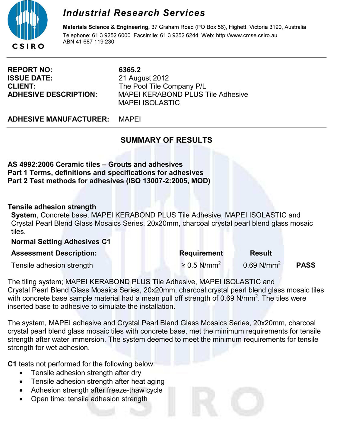 CSIRO Industrial Research Services report page one