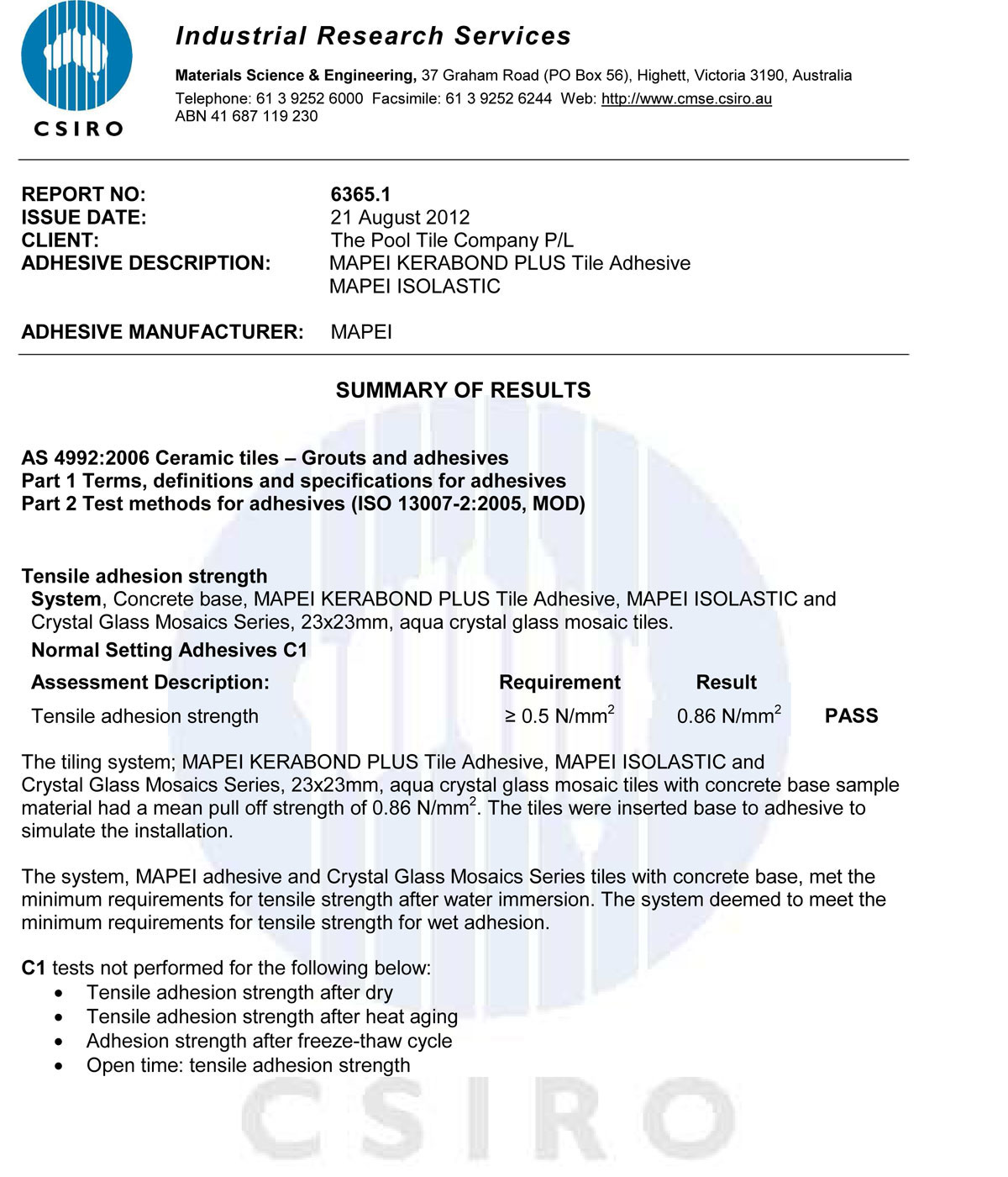 CSIRO Industrial Research Services report page two