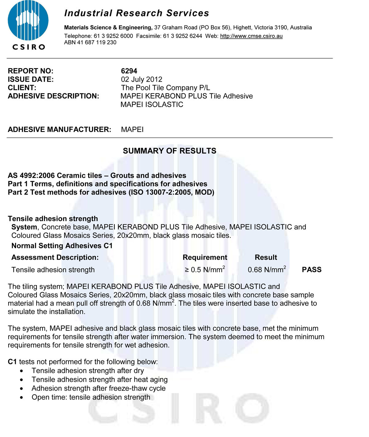 CSIRO Industrial Research Services report page three