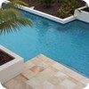Waterline tiles, feature wall and step marker tiles are GC135 Dark Sky Blue