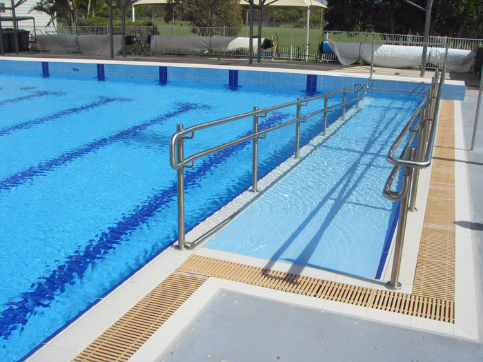 Serapool Commercial Interior and Pool deck drain grates and finger grip tiles