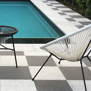 Nero Porcellano Tiles paired with Light Grey Granite