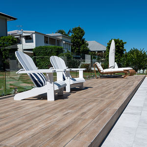 Oak TileDeck dropface coping shown