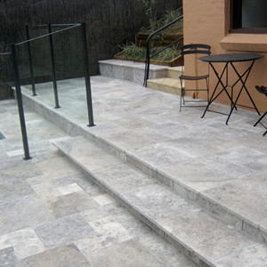 Silver Travertine Steps and Pavers