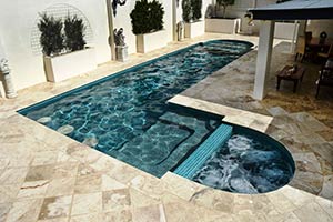 Click for more Travertine Coffee Swirl stone tiles Travertine Coffee Swirl stone tiles around a pool