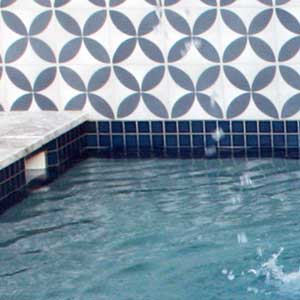 CM098 Ocean Blue ceramic mosaic pool tiles in place