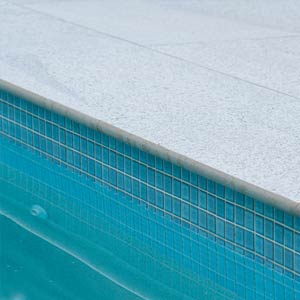 CMC129 Ice Blue 23mm mosaic pool tiles used as waterline tiles and step marker tiles
