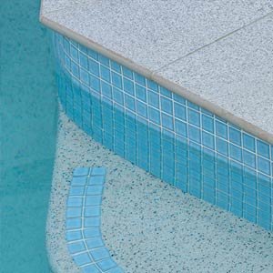 CMC129 Ice Blue 23mm mosaic pool tiles used as waterline tiles and step marker tiles