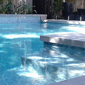 CMC259 Sea Spray 23mm ceramic mosaic pool tiles in place