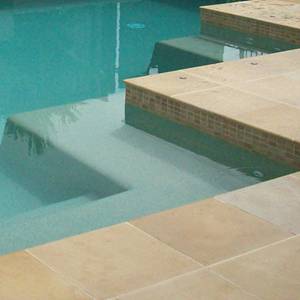 CMC411 Sahara 23 x 47mm ceramic mosaic pool tiles in place