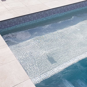 CMC473 Urban White (Ashlar) ceramic mosaic pool tiles in place