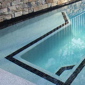 CMC475 Urban Black (Ashlar) ceramic mosaic pool tiles in place