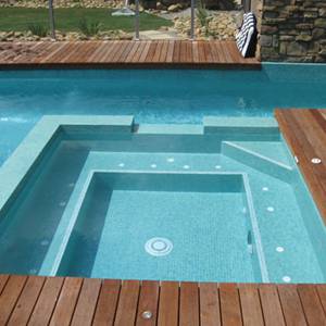 GC093 Aquamarine Pearl glass mosaic pool tiles shown tiling a pool interior walls and bottom