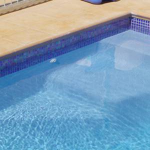 waterline mosaic pool tiles in place