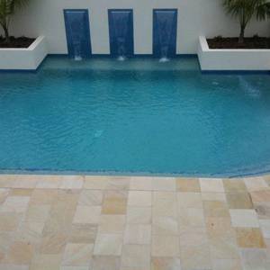 GC135 Dark Sky Blue glass mosaic pool tiles in place