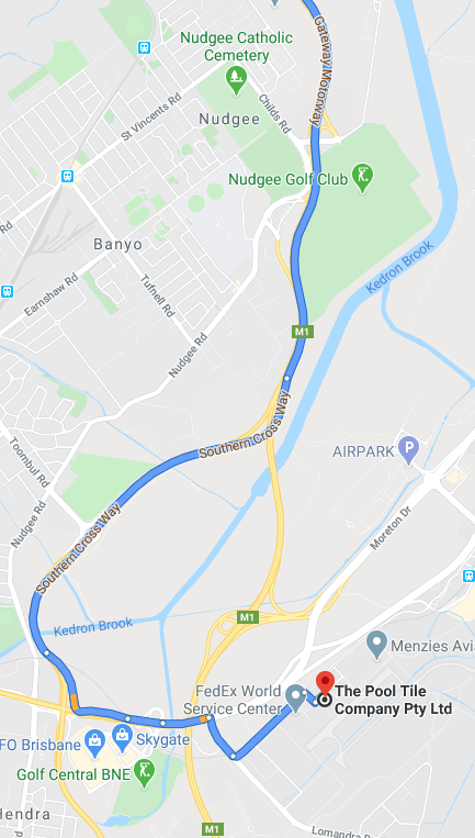 Map showing directions to The Pool Tile Company 7 Westringia Rd Brisbane Airport coming from the North using the M1
