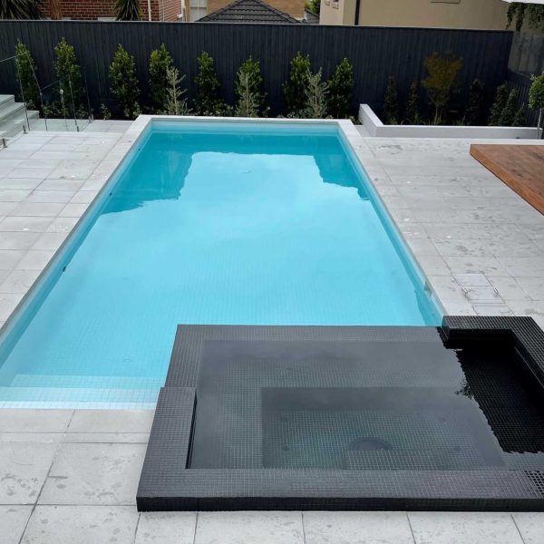 CMC119 Black fully tiled spa with CMC095 White tiled pool
