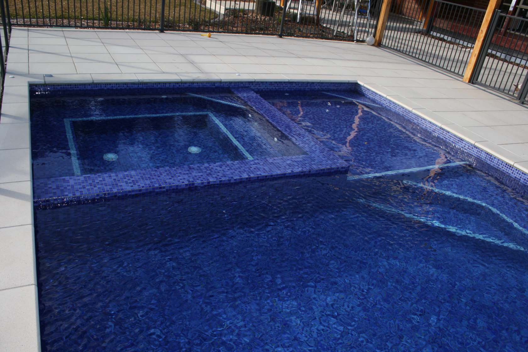 CMC300 Twilight Blue fully tiled pool with steps and inner spa