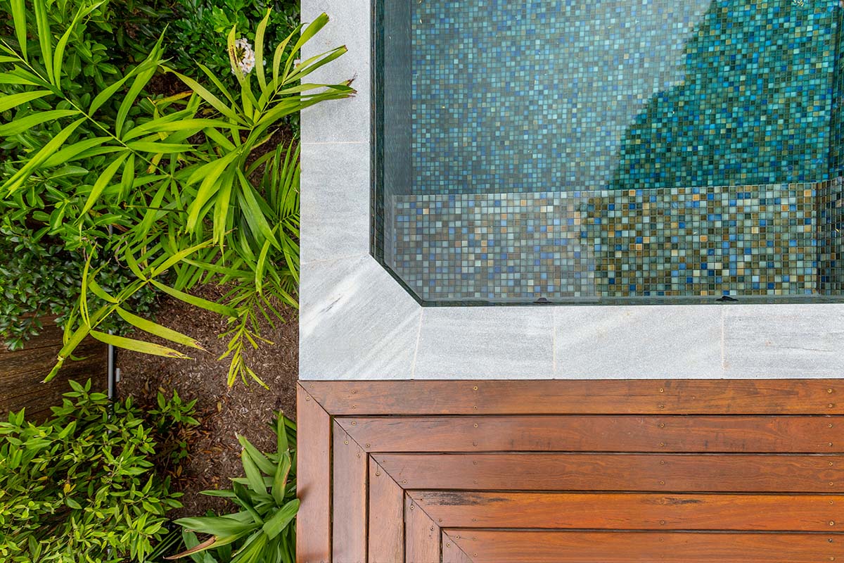 CMC350 Cuban fully-tiled plunge pool with Parisian Blue Limestone coping and surround tiles