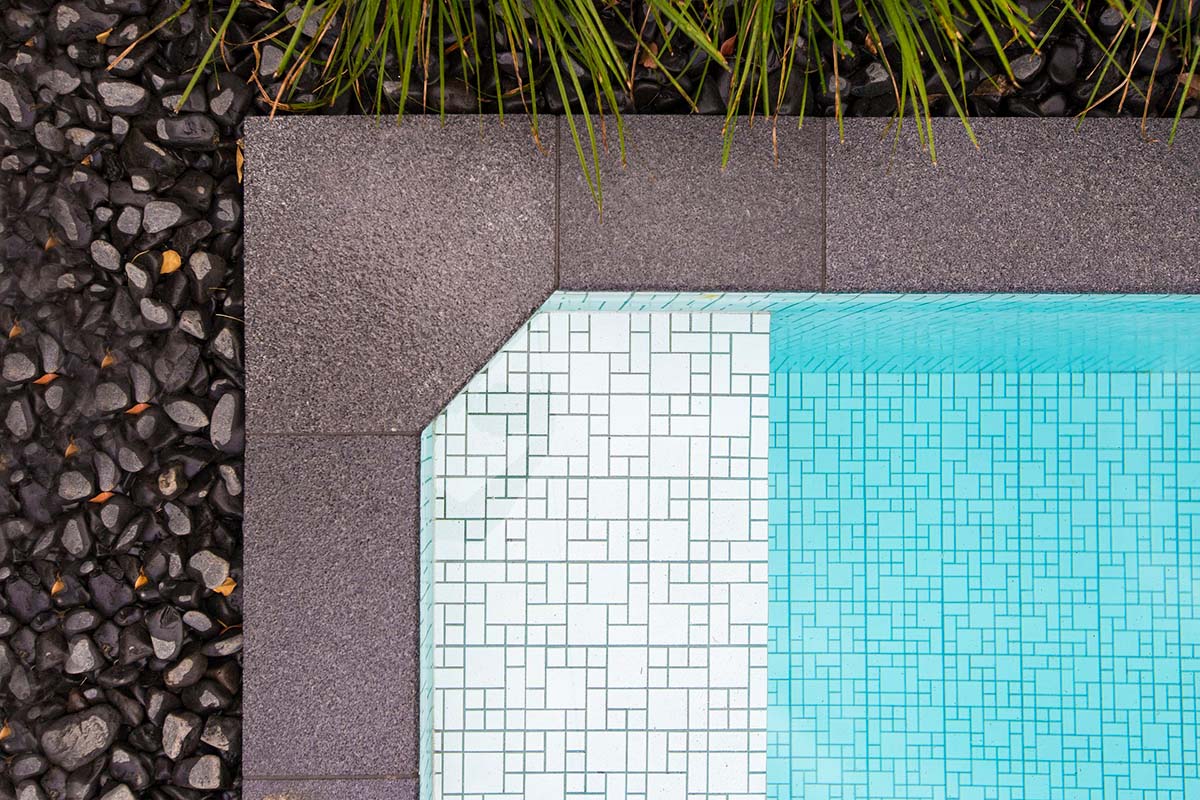CMC473 Urban White fully tiled pool with Dark Grey Granite (colour enhanced) pool coping