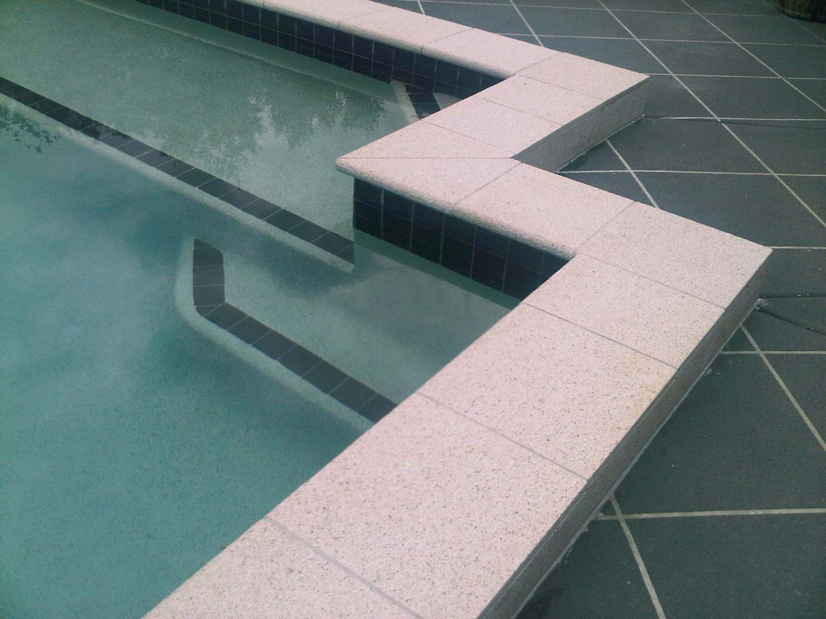 Mushroom Granite rebated bullnose pool coping and surround tiles