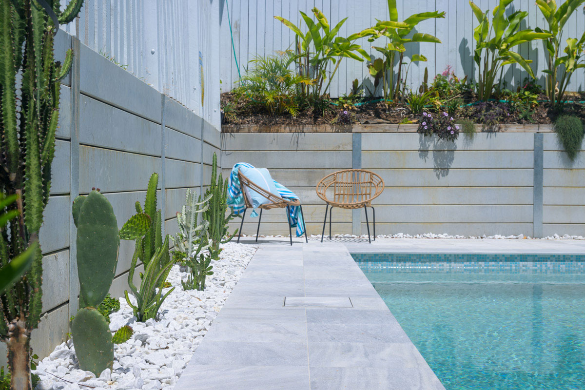 Parisian Blue is a blue-grey natural limestone tile used to achieve a light, modern and cool pool area.