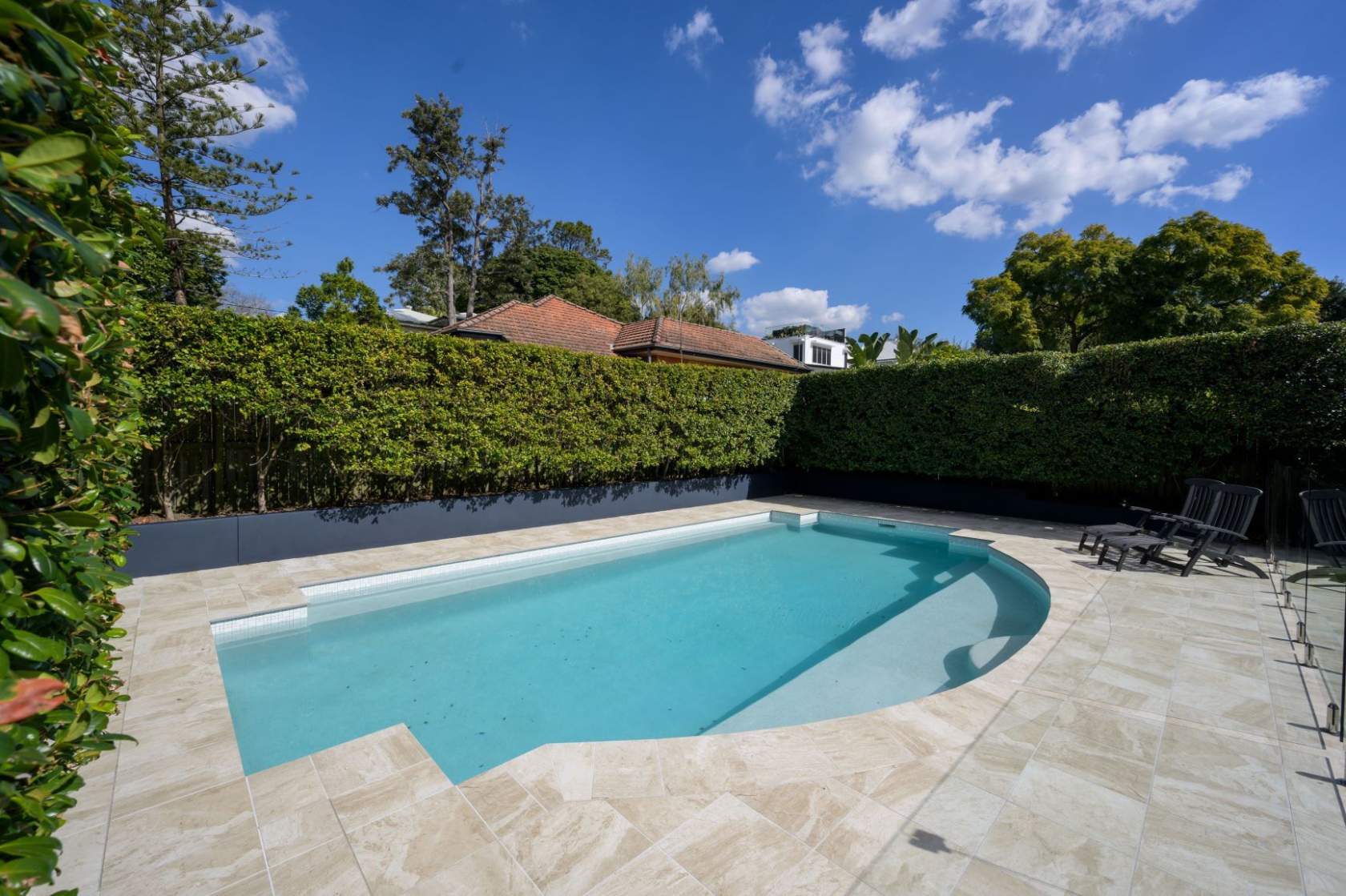 Latte Marblano Porcelain pool coping and surrounds with Urban White ceramic waterline tile4