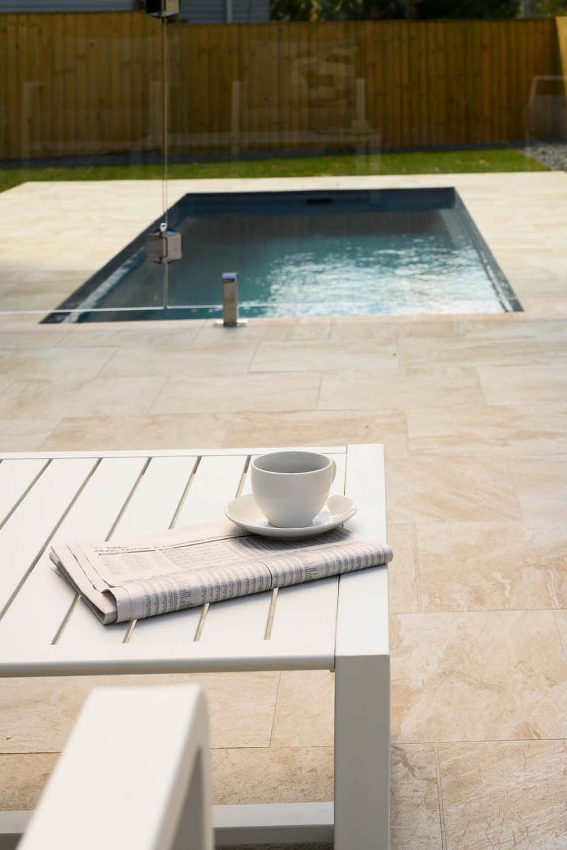 Latte Marblano Porcelain pool coping and surround tiles