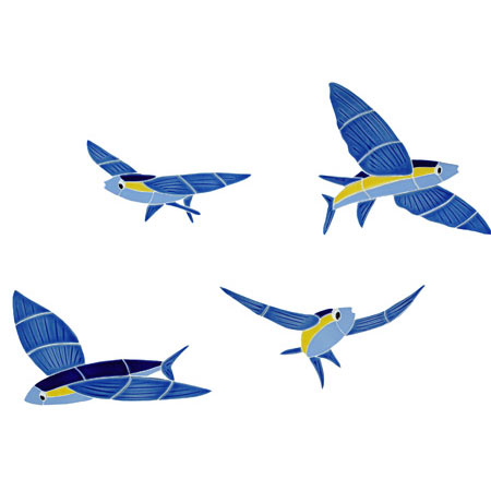 Four flying fish ceramic mosaic