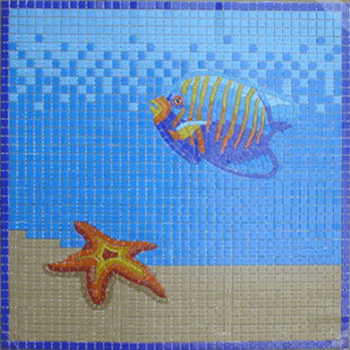 Starfish and angelfish glass mosaic ready to tile in place