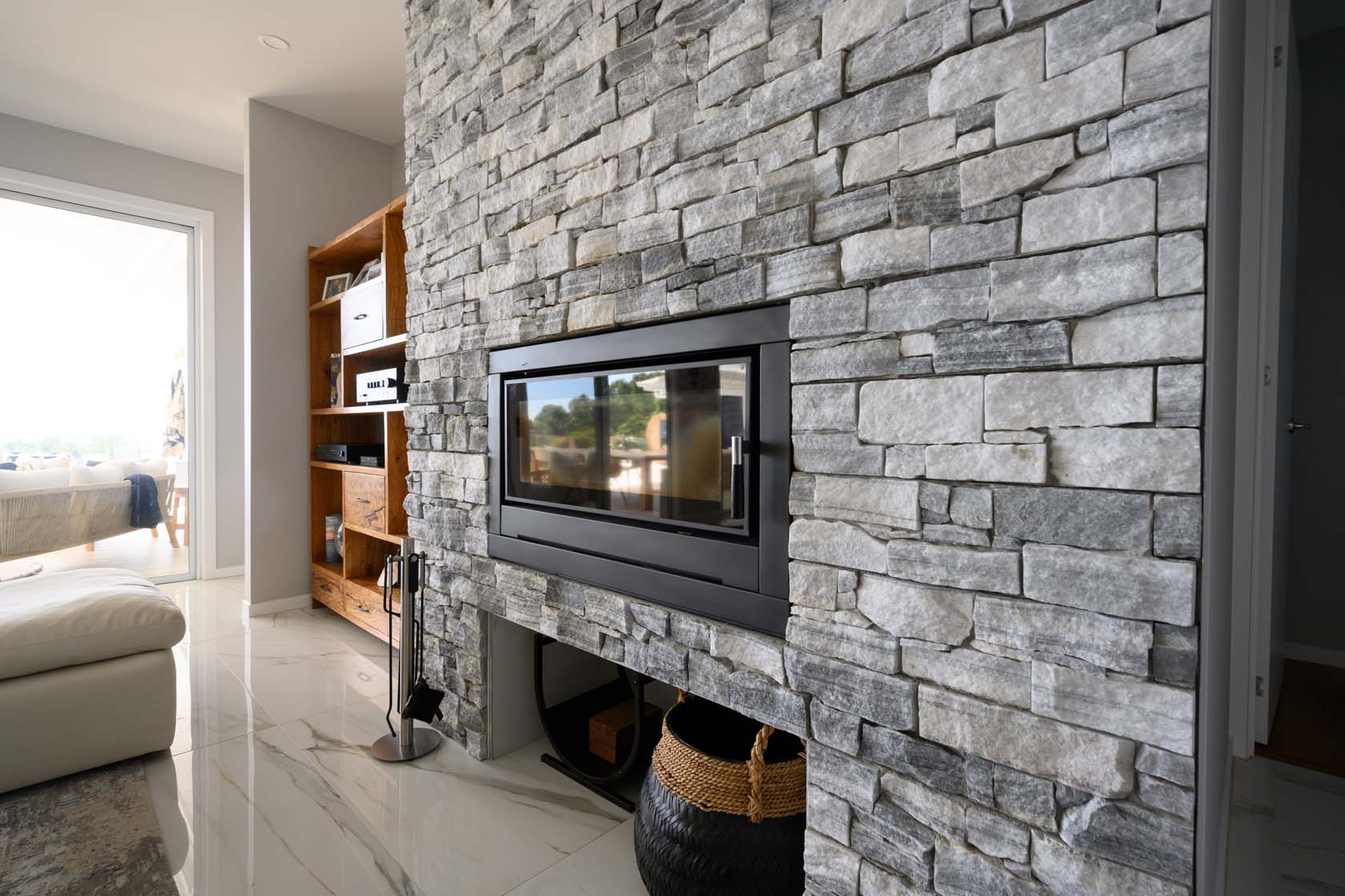 SS430 Natural Grey stacked stone fireplace