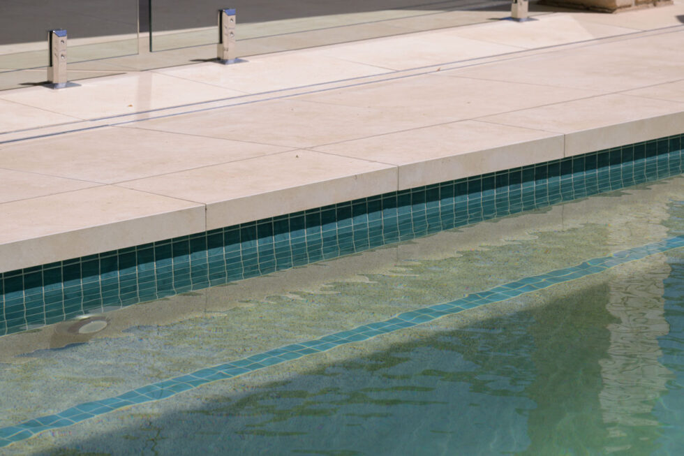 Calico Travertino Porcelain Pool Tiles, Pavers And Coping Tiles