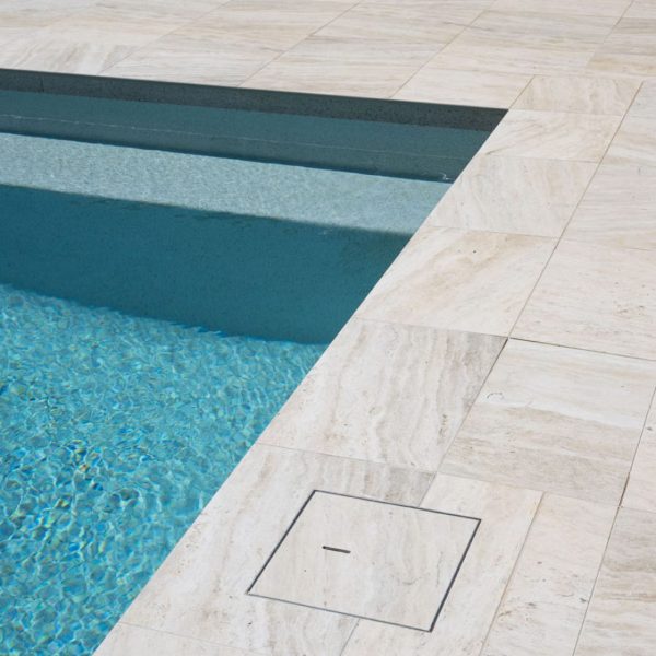 Coastal Cream Travertino square edge coping and surrounds