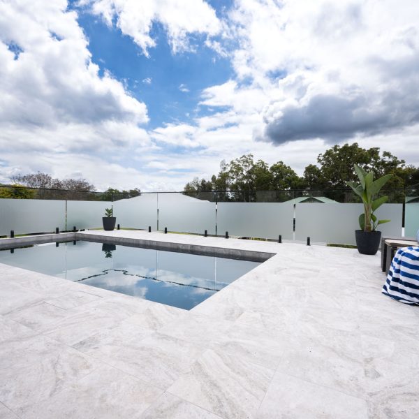 Rustic Grey Travertino Square Edge pool coping and waterline